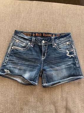 Rock Revival Scarlett Easy Short Blue Distressed Denim Jean Shorts